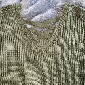 Green Sweater with Cute Criss Cross Detail